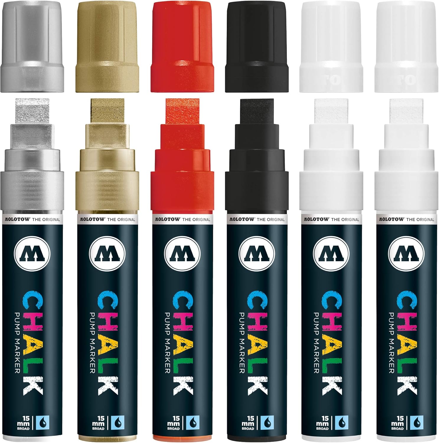 Molotow Lot de 6 marqueurs à craie Chalk Basic 15 mm Couleurs assorties – Image 2